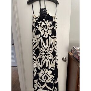 Bisou Bisou Black and White Floral Halter Maxi Dress